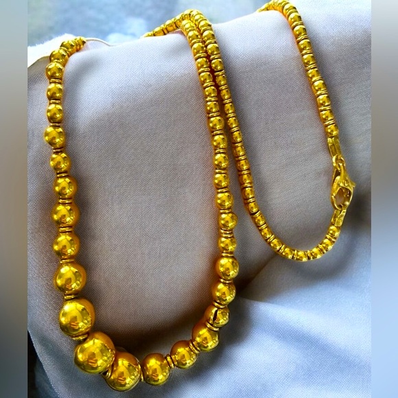 Italian Designer 18k Yellow Gold 16” Graduated Ball Bead Chain Necklace GORGEOUS - Picture 1 of 16